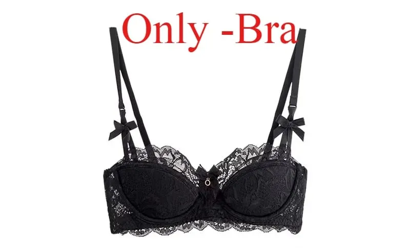 Modest French Pure Desire Bralette AB Cup Full Coverage Lace Bra & Set Small Bust Push Up Wireless for Chubby Girl Bow Plus Size — image 9