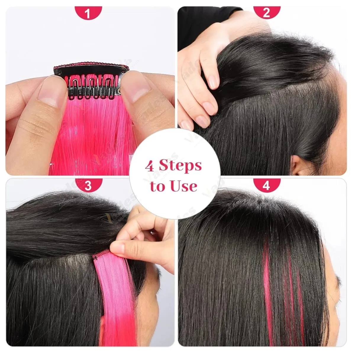 2 Pcs Pink Hair Extensions 16Inches Straight Colored Hair Colorful Clip in Extensions Highlight Party for Girls and Women Gift — image 7