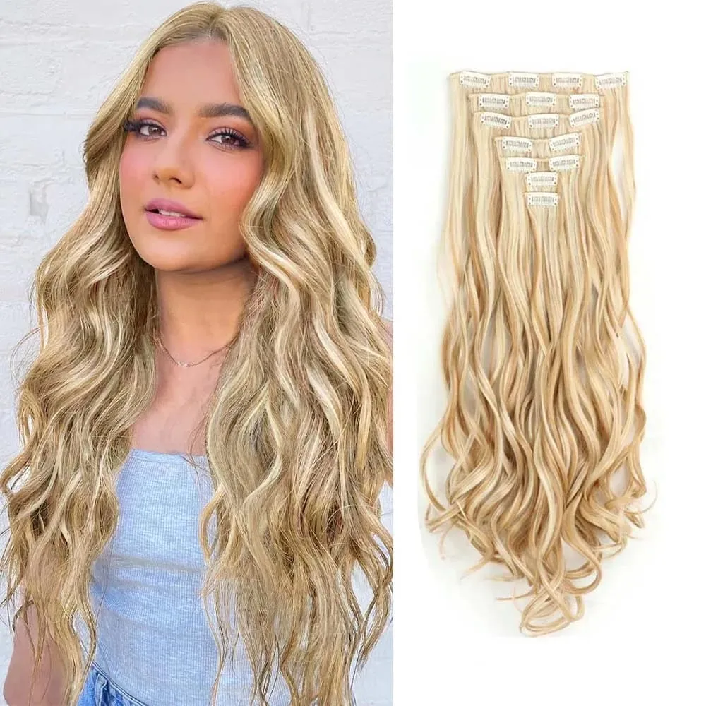 7pcs/set 22inch Elegant Wavy Clip-In Hair for Instant Volume & Everyday Glamour Suitable For All Women Synthetic Extension — image 19
