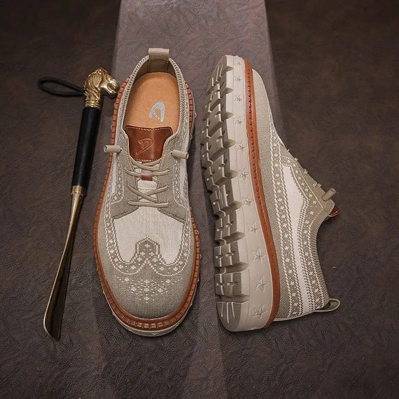 Men's Brogue Knit Oxford Sneakers Breathable Lightweight Casual Dress Walking Shoes Soft Cushion Non Slip Platform Fashion Sne — image 1