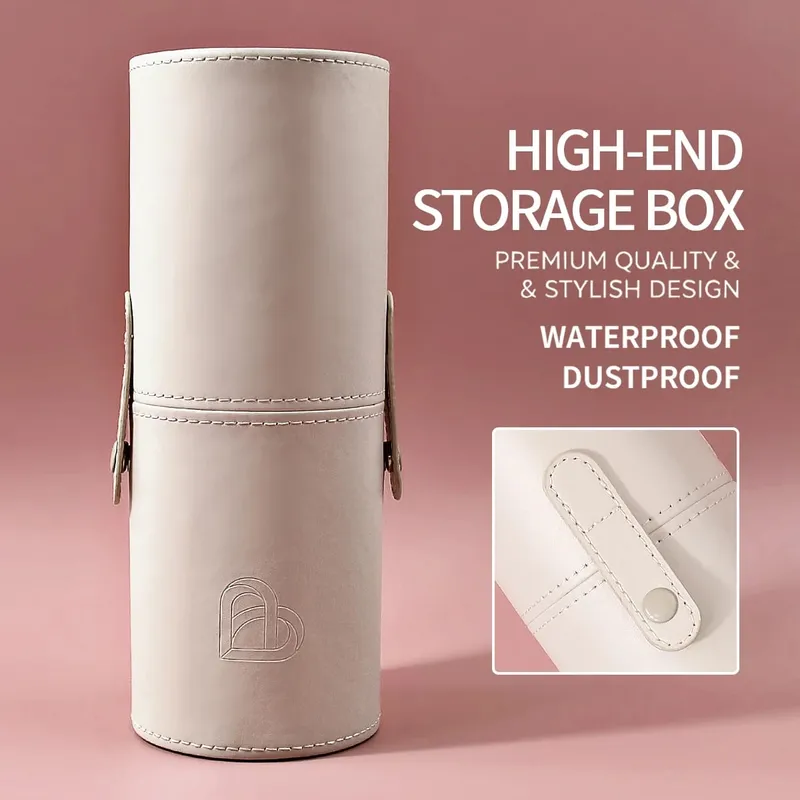 1PC Cylindrical Makeup Brush Holder PU Leather Cosmetic Storage Box Waterproof Dustproof Portable Makeup Brushes Organizer Trave