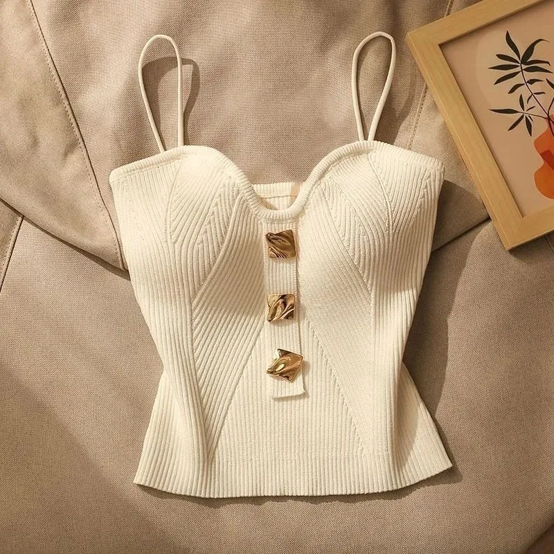 Summer Cross-Knit Suspender Women'S Sexy Beauty Camisole Slim Fit Sleeveless T-Shirt No Chest Pad Short Tank Tops Black White — image 2
