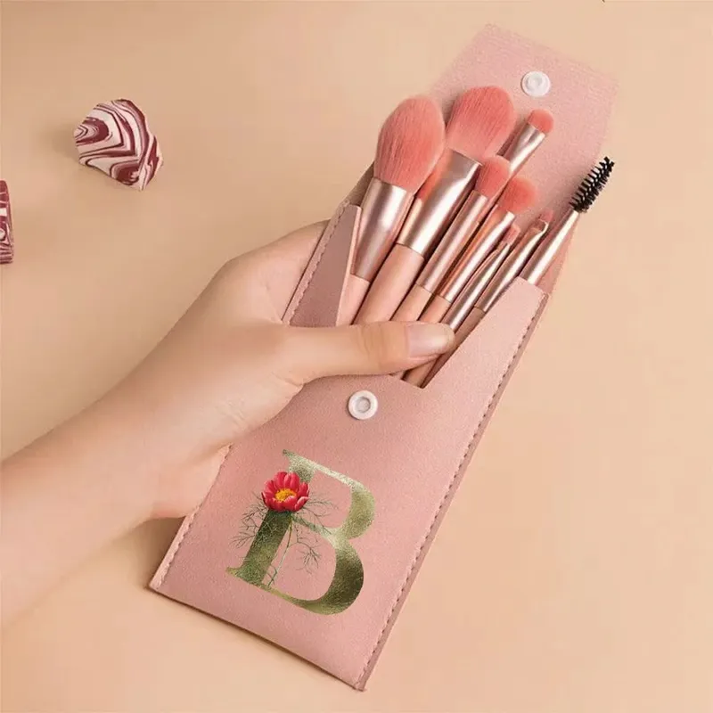 Beginners Makeup Brushes Set - Soft Fluffy Brushes For Face & Eye With PU Bag Ideal For Makeup Artists Golden Flower Pattern — image 19