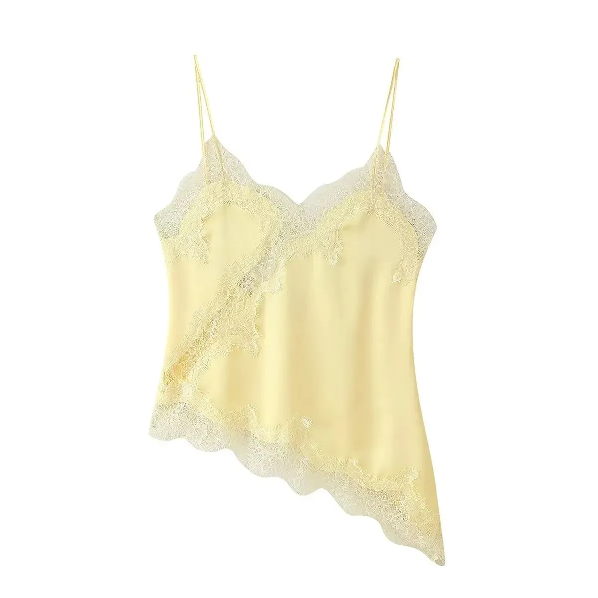 Women Sexy Satin Lace Trim Cami Tops Silk V Neck Spaghetti Strap Tanks Tops Y2k Coquette Loose Going Out Camisoles Streetwear