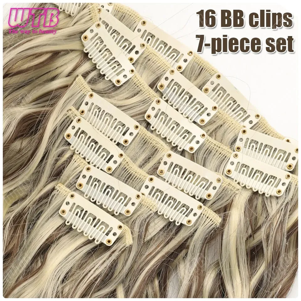 Synthetic 16 Clips in Hair Extensions Long Wavy Hairstyle Blonde Black Hairpieces Heat Resistant False Hair Daily Use