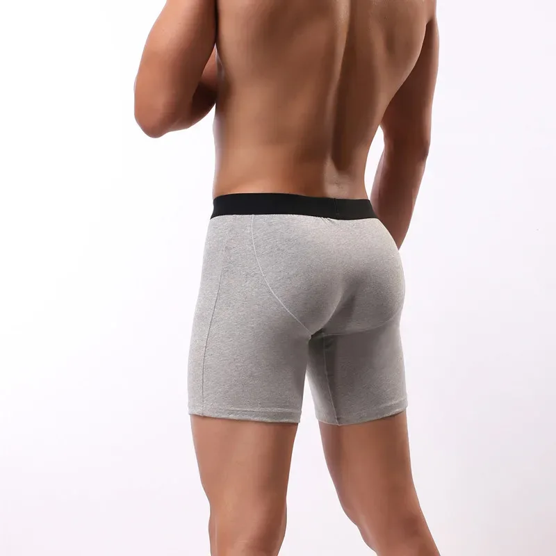 Boxers masculinos casuais esportes estendidos algodão roupa interior resistente ao desgaste troncos u convexo bolsa cuecas boxershorts lingerie — image 6