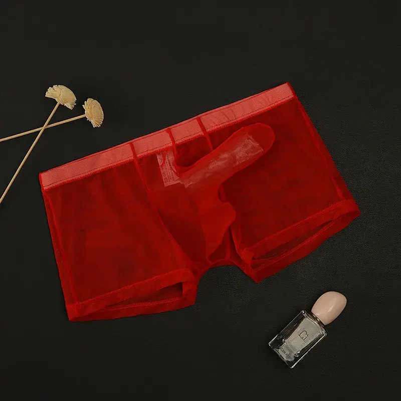 Cueca boxy masculina erótica gays sexy cintura baixa elefante nariz boxer shorts malha fina transparente respirável calcinha leve — image 2