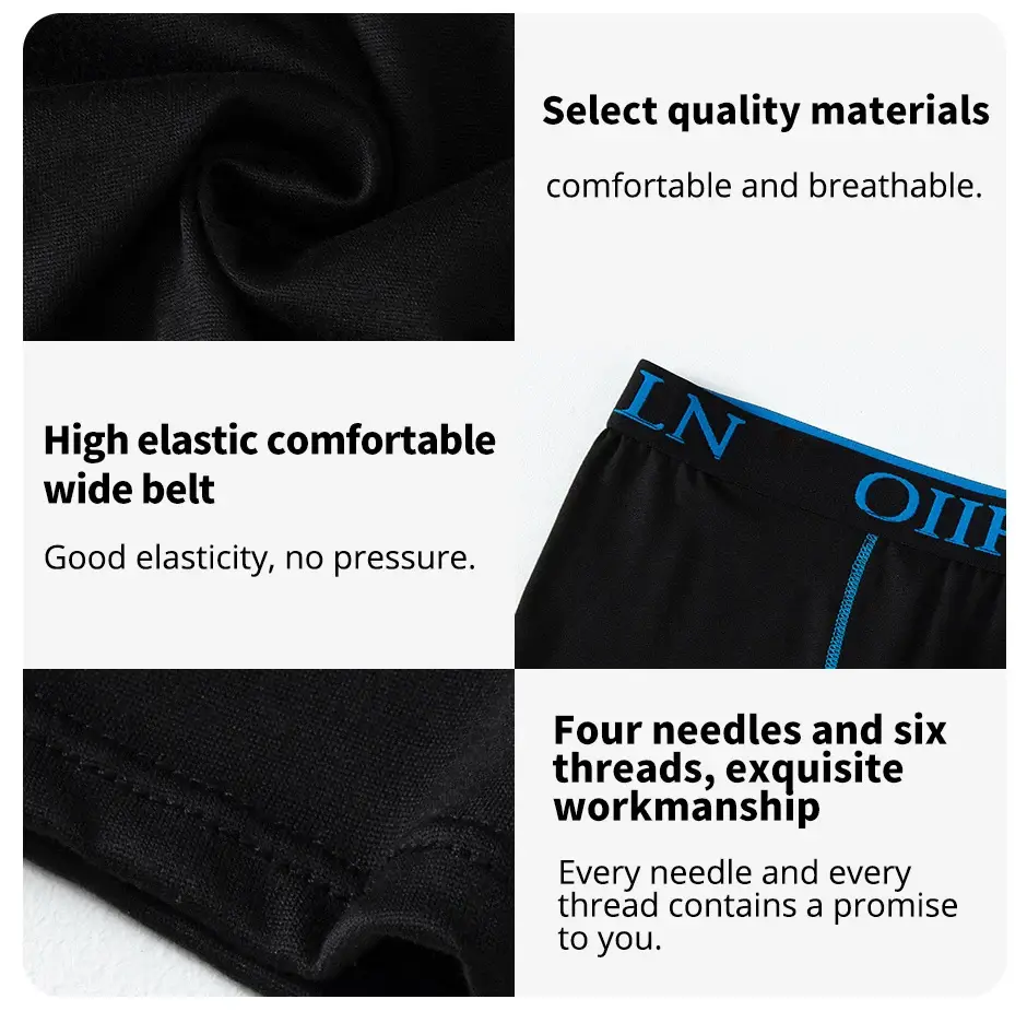 10 Piece Set Of Men's Black Classic Elastic Long Underwear Quick Drying Comfortable Sports Youth Trend Flat Corner Pants — image 8