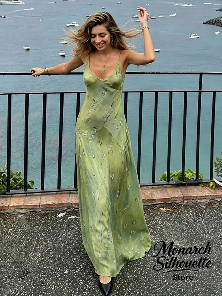 Chic Deep V-neck Slim Fit Long Dress Women Casual Solid Spaghetti Straps Sling Dresses 2026 Lady Elegant Party Evening Wear New — image 1
