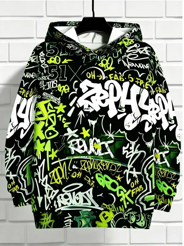 European at American Men's Autumn Gothic Letter Graffiti Print Soft and Comfortable Hooded Sweatshirt Outdoor Street Top — image 2