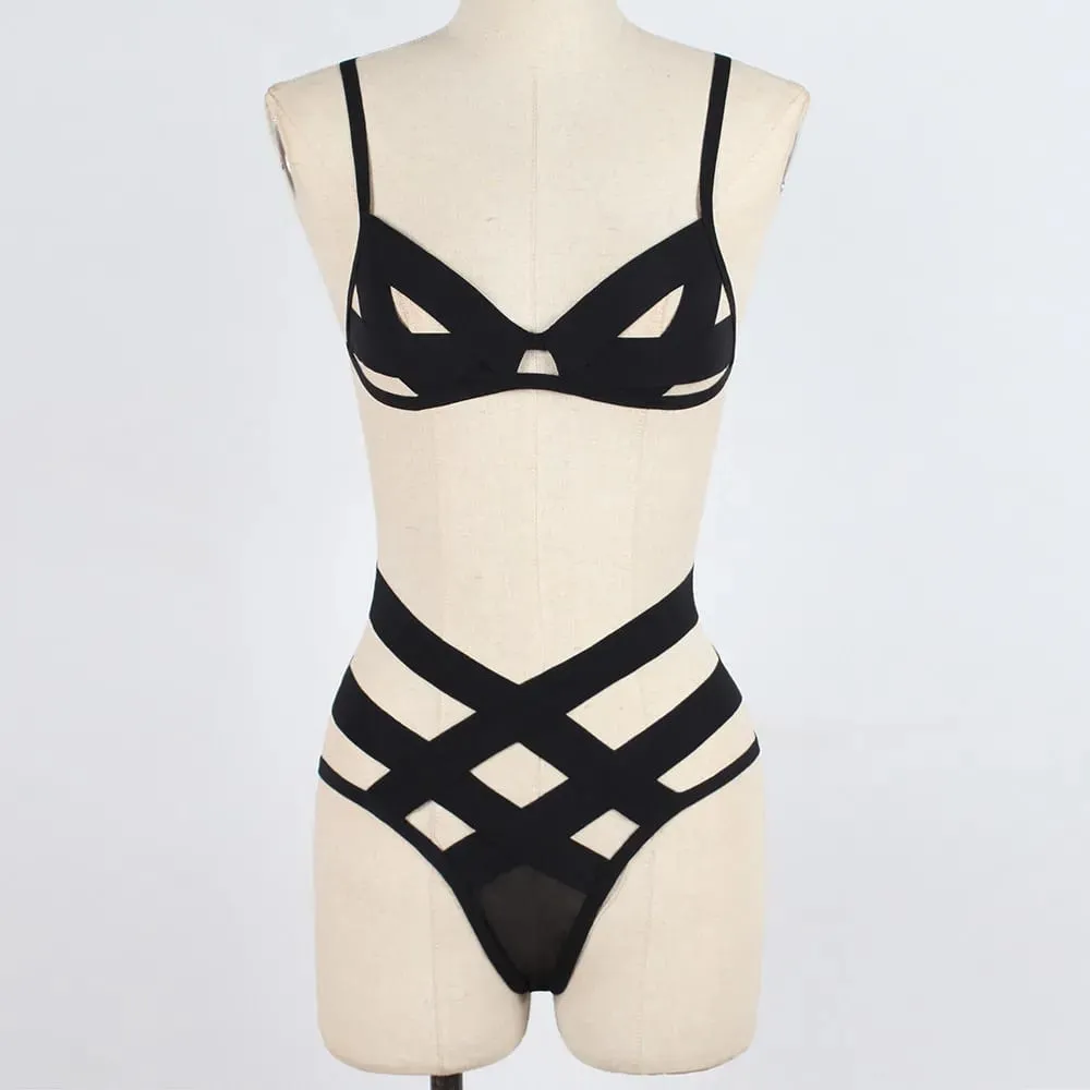 Lingerie feminina espartilho bandagem oco underwire atrevido musselina roupa de dormir roupa de dormir — image 6