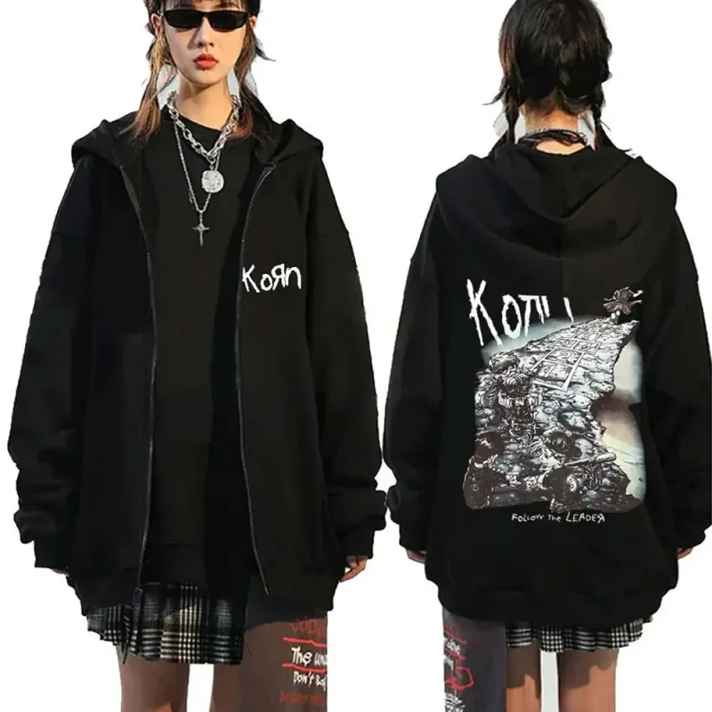 Korn Rock Band Letter Logo Zipper Hoodie Men's Metal Gothic Vintage Oversized Zip Up Hoodies Streetwear Punk Sweatshirts Jackets — image 11