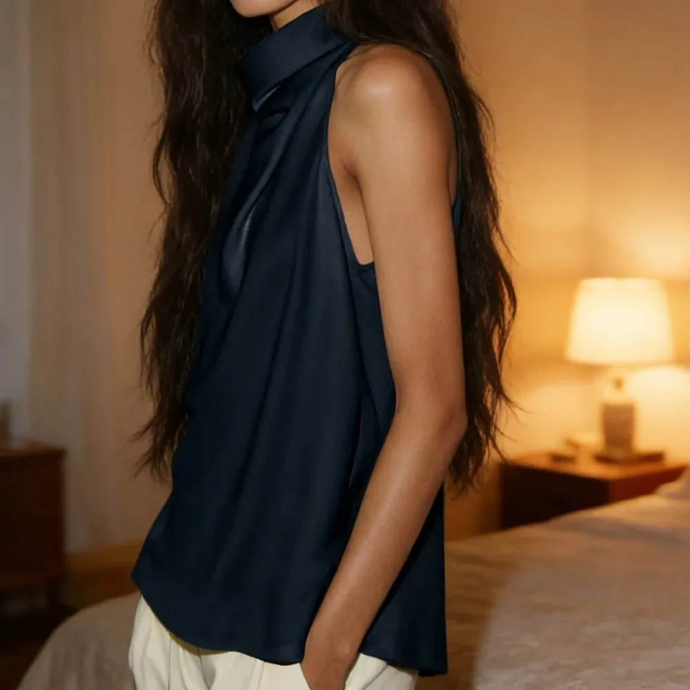 Women Summer Coquette Backless Halter Crop Tops Solid Satin Slip Tank Top Casual Office Ladies Off Shoulder Evening Party Vests — image 6
