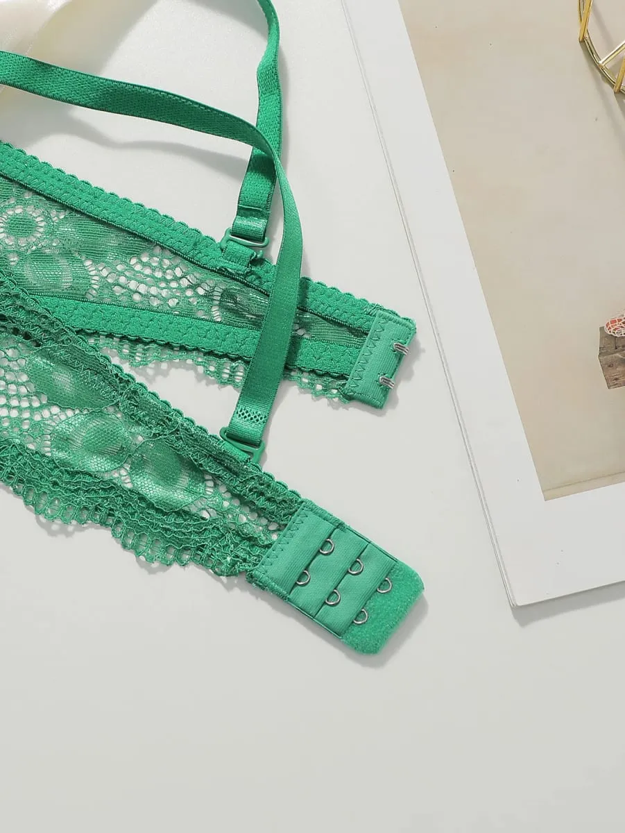 Hot selling green lace lingerie set sexy bra 2-piece set fashionable white display set push up braissere A2123 — image 5
