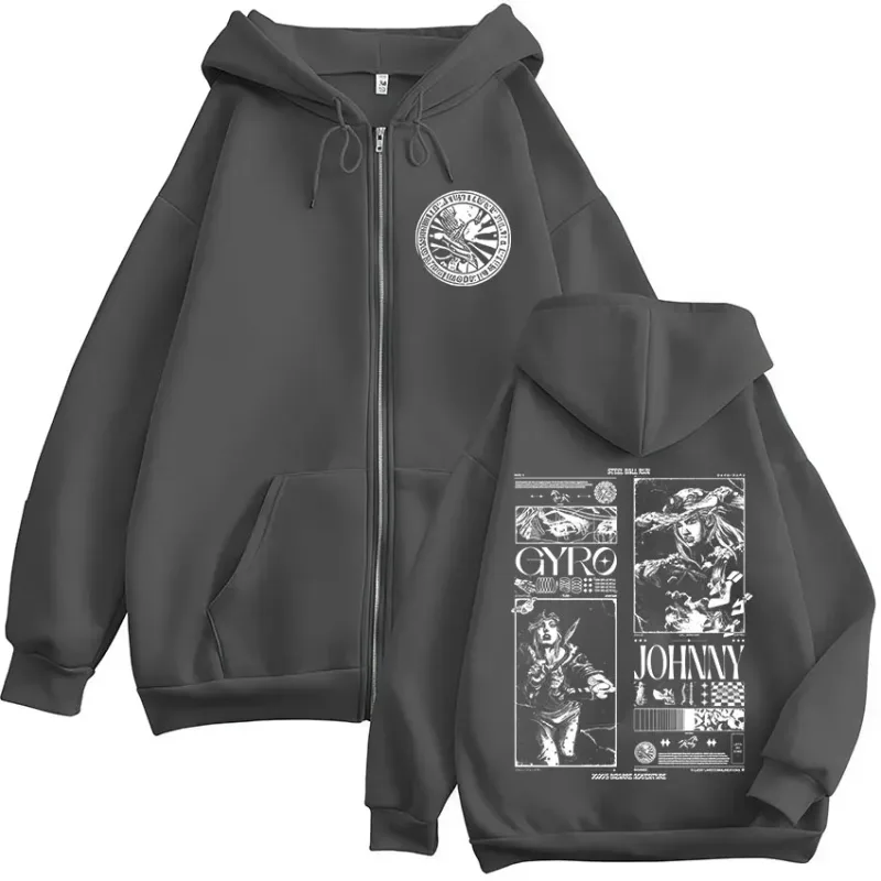 Anime Jojo Bizarre Adventure STEEL BALL RUN Dragkedja Huvtröjor Herr Kvinnor Zip Up Huvtröjor Vintage Jackor Kappor Streetwear — image 5