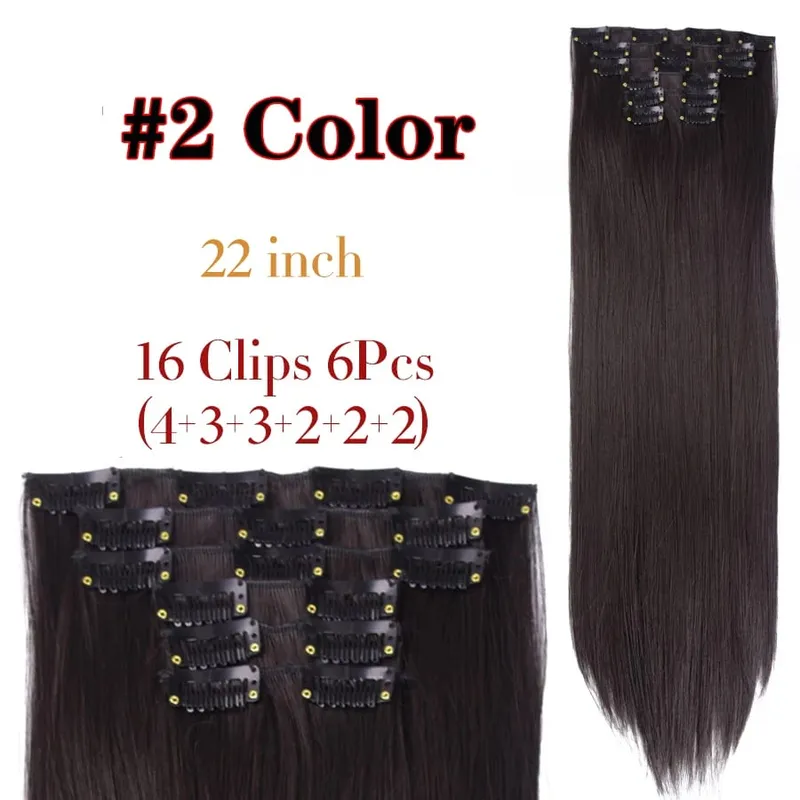 Black Clip In Extensions Straight 22" Long Synthetic Thick Clips On Hair Piece For Women 6Pcs/Set Curly Full Head Weddings Daily — image 21