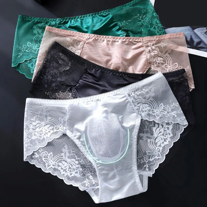 Män Spetstrosor Seamless Ice Silk Trosor Underkläder 3D Bulge Pouch Låg midja Gay Trosor — image 3