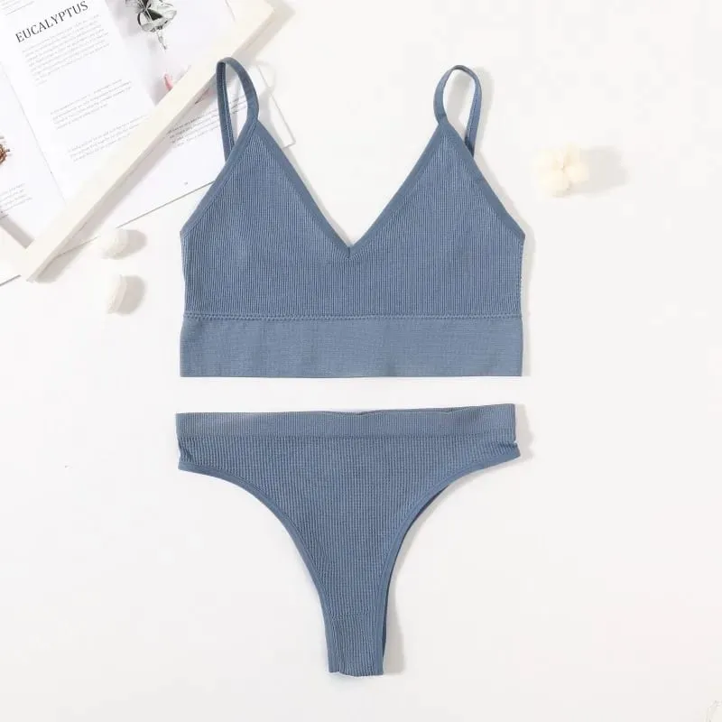 Women Seamless Bra And Panties Set Low Waist High Leg Cut Thongs Non-Wire Bra Top Sexy Lingerie Ladies U-Back Underwear Set — image 9