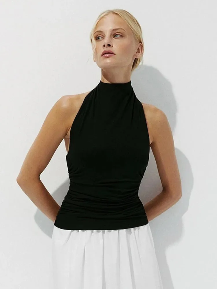 Sexy Backless Pure Color Summer New Women's Tank Top T-shirt Sleeveless Polyester Fiber Cross-Border Clothing — image 5