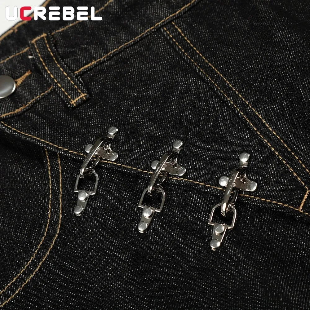 Airplane Buckle Jeans Mens High Street Wide Leg Baggy Denim Pants Man — image 3