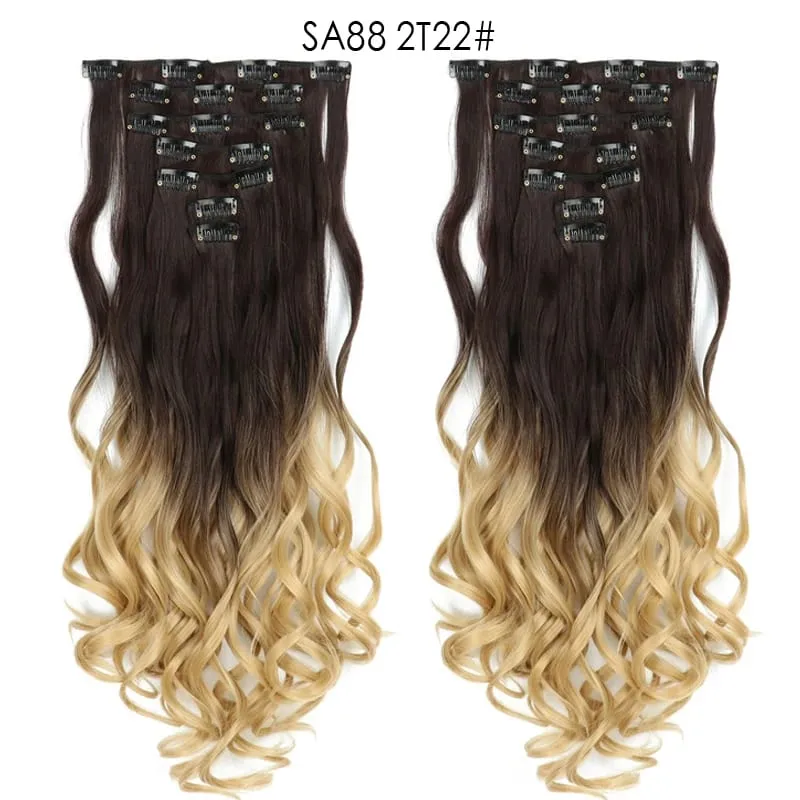 Clip in Long Wavy Synthetic Hair Extension 22 Inch 7PCS Thick Hairpieces Fiber Double Weft Hair for Women — image 14