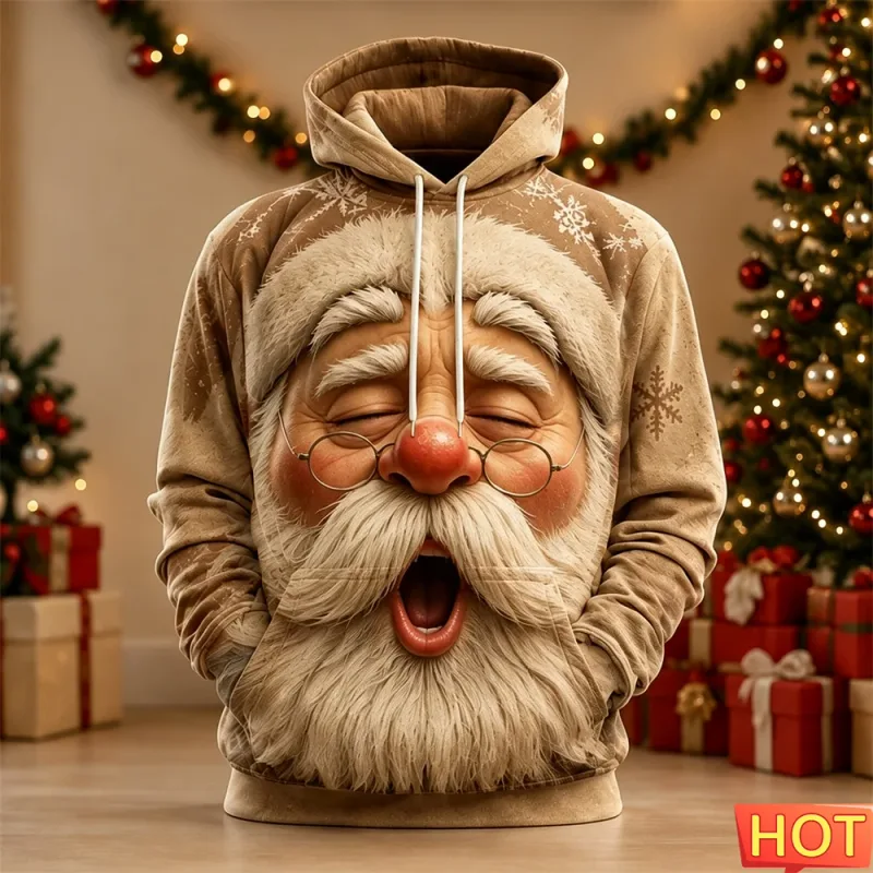 Men's Hoodie Funny Shocked Santa Claus Face Christmas Hoodie Breathable Pullover Sweatshirt for Christmas Holiday Party Wear Top — image 8