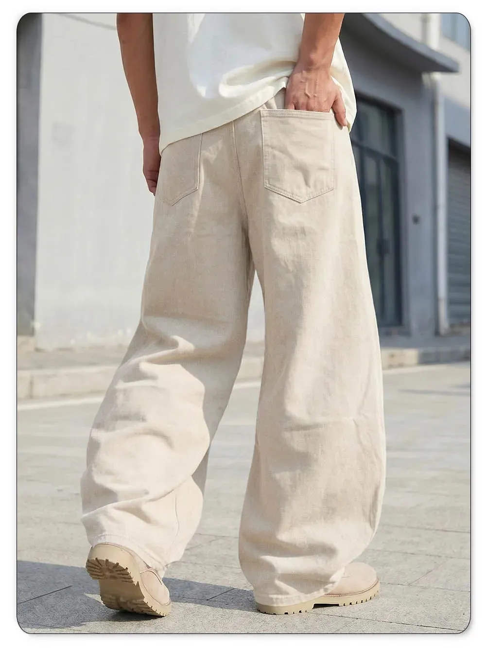 Men's American Beige Loose Wide Leg Jeans High Waisted Streetwear Hip-Hop Fashion Loose Denim Pants Y2K Retro Casual Pants — image 9