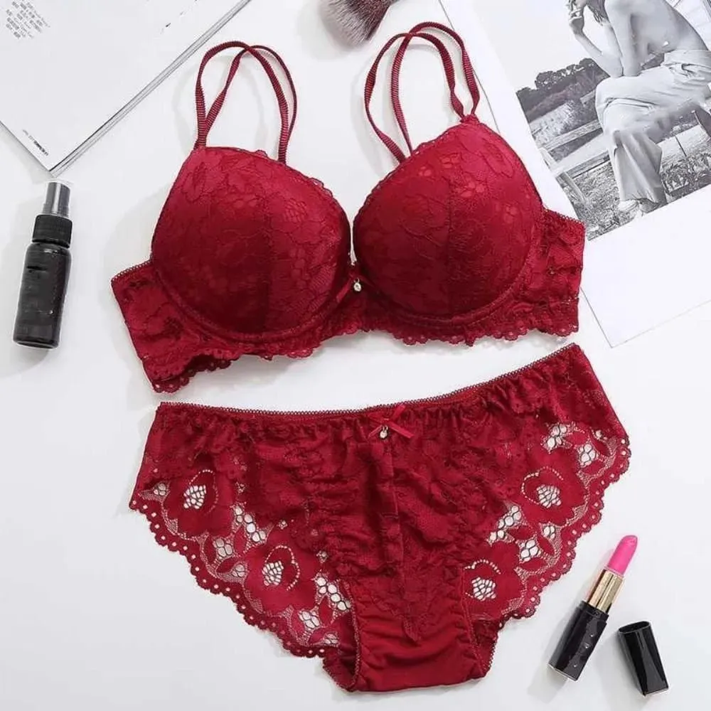 Fashion Mesh Lace Flower Bra Bowknot Low Waist Push Up Bra Women Non Slip Lingerie Seamless Underwear Set Beach — image 4