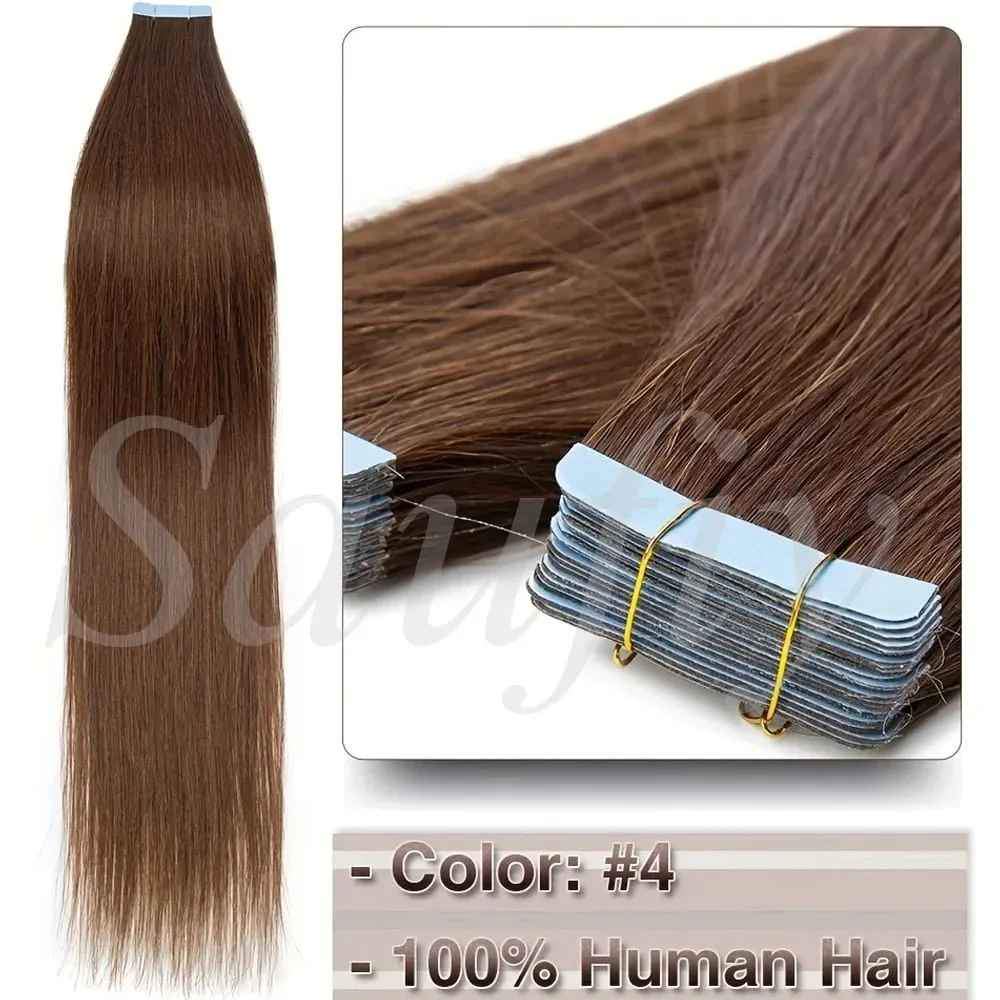 Fita reta loira em extensões de cabelo humano 20 unidades / pacote em linha reta natural preto loiro marrom fita ins extensões de cabelo 12-20 polegadas fita de trama de pele dupla face sem costura em extensões de cabelo para mulheres — image 4