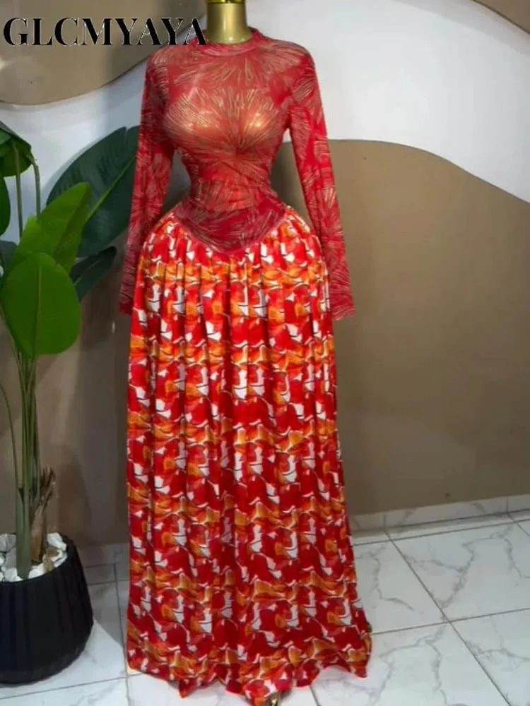 CM.YAYA Women leaf Print patchwork smock Midi A-line Long Maxi Dress 2026 Elegant Evening Birthday Party Dresses Trendy Vestidos — image 1