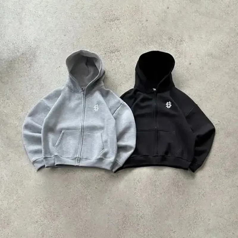 Y2k High Street Zip Embroidery Pattern Men's Hoodies Oversized Loose Sweatshirts Pullover Women Hip Hop Zip Hoodie Vintage Pants — image 5