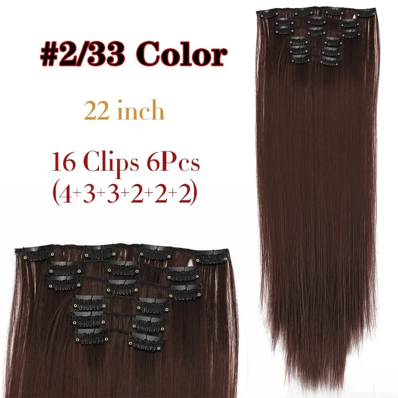Black Clip In Extensions Straight 22" Long Synthetic Thick Clips On Hair Piece For Women 6Pcs/Set Curly Full Head Weddings Daily — image 10