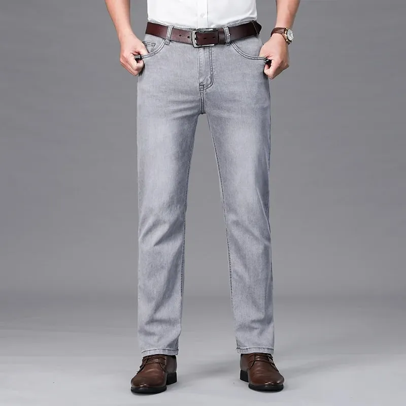 2026 Summer Brand Business Casual Men's Straight Denim Softener Lightweight Jeans Classic Embroidered Cotton Stretch Thin Pants — image 3