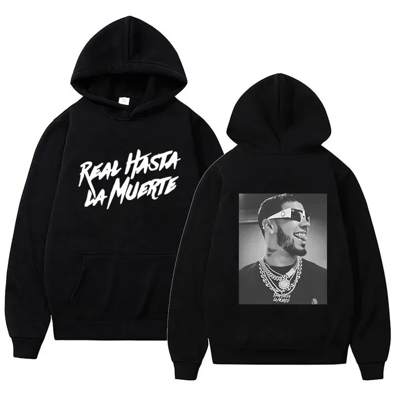 Anuel aa impresso hoodies moletom casaco real hasta la muerte casual agasalho traje das mulheres dos homens roupas anime pulôver com capuz