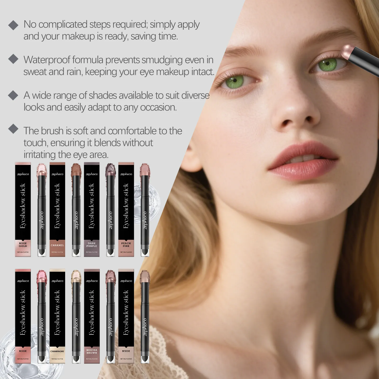 Waterproof Eye Shadow Stick with Brushes Long Lasting High Pigmented Double Head Eye Shadow Stick 8 Colors Maekup — image 6