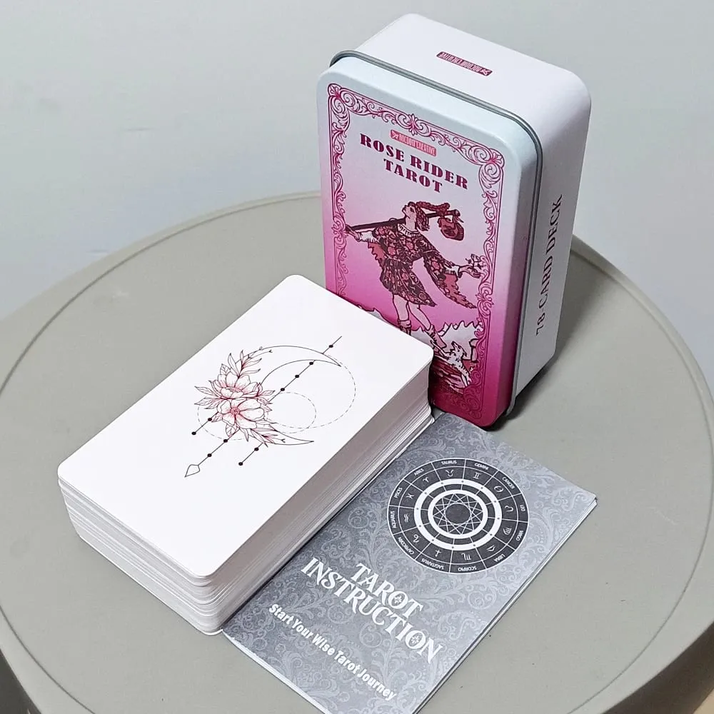 Rose Rider Tarot Deck in Tin Box - 11*6.2cm 78 Classic Vintage Pink Tarot Cards with Guidebook Aesthetic Rose Pink — image 3