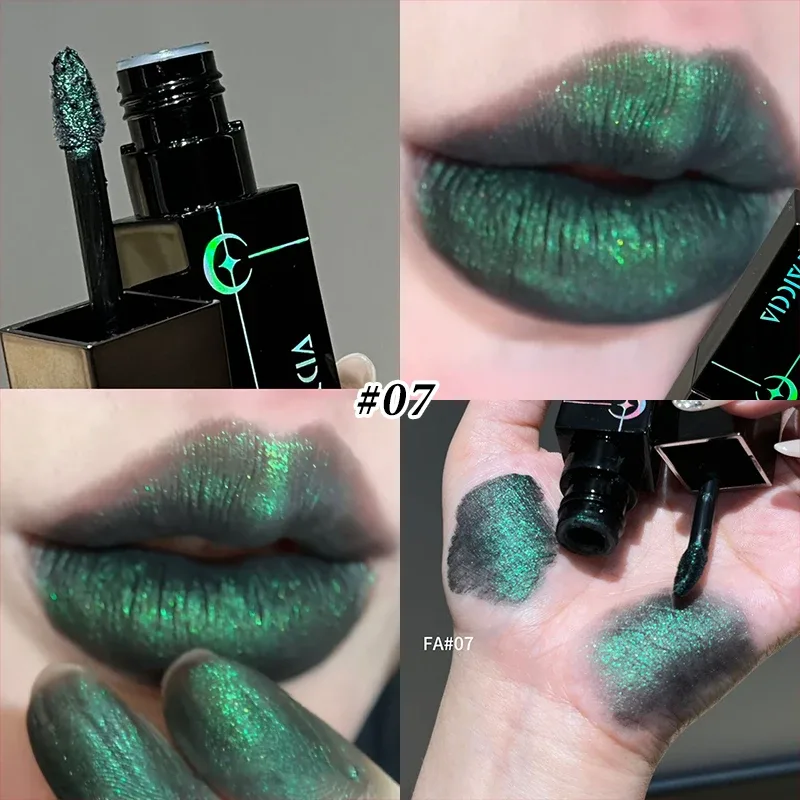 8 Warna Berkilauan Berair Lip Gloss Diamond Pearlescent Metallic Gincu Tahan Lama Melembapkan Tidak Melekit Mekap Parti Halloween