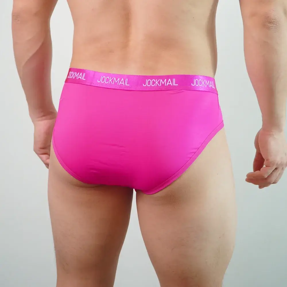 Jockmail Intimo da uomo Vita bassa Lettera sexy Sport traspirante Estate Slip in seta di ghiaccio Borsa grande in nylon Tinta unita Mutandine da uomo — image 16