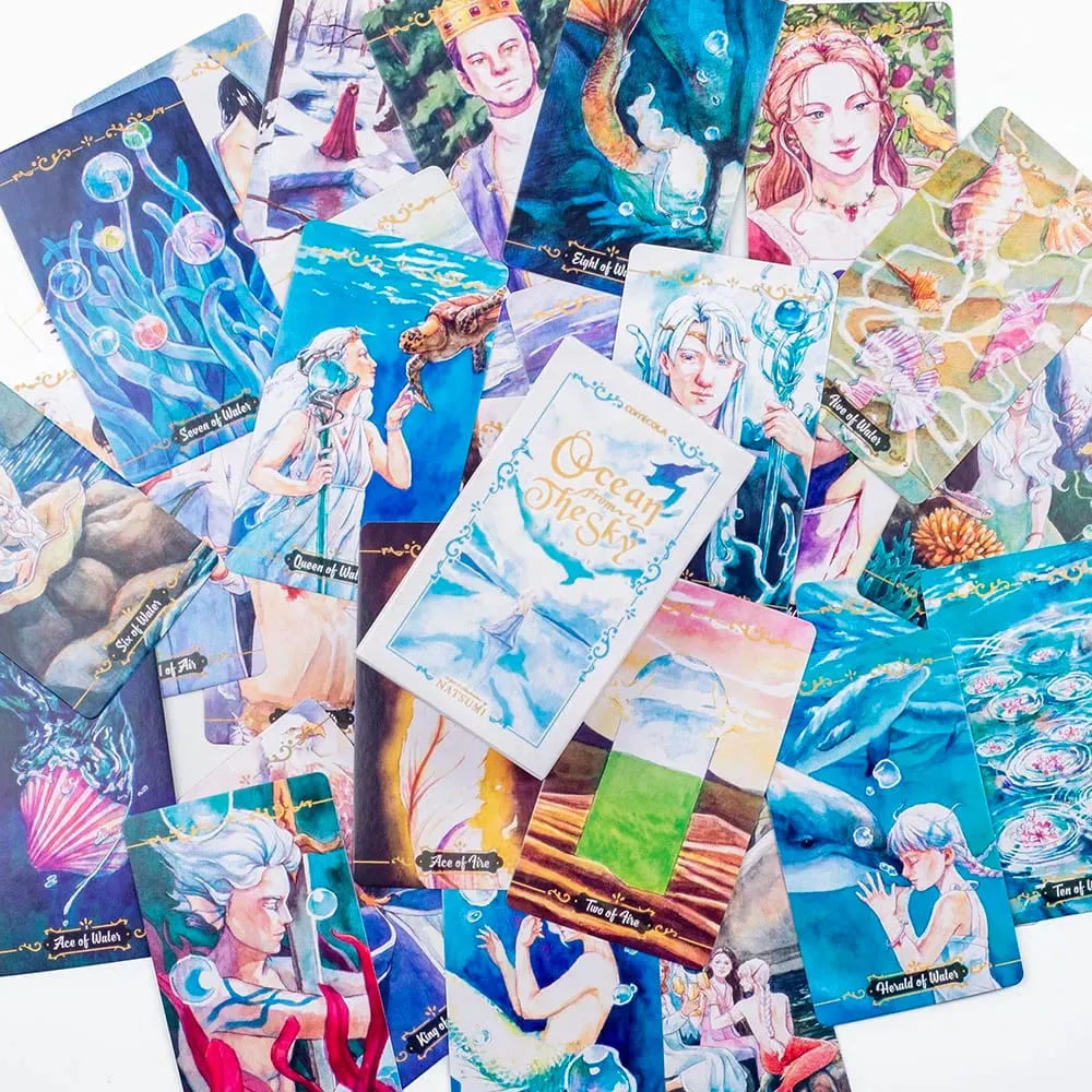 10.3*6cm Hand-Painted Watercolor Tarot Deck - Ocean From The Sky 78 Cards for Meditation & Intuitive Guidance — image 6