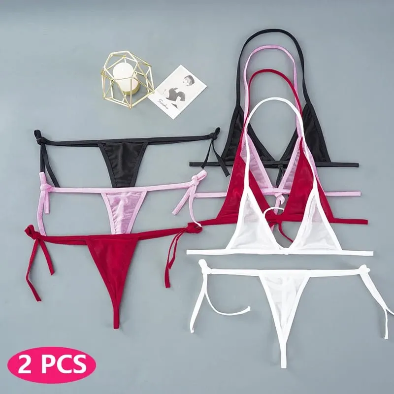 2PCS Women Sexy Lingerie Sets Ultra-thin Mesh Wirefree Bra Set Lingerie Ultra Hot Transparent Exotic Underwear Set ng Pambabae — image 3