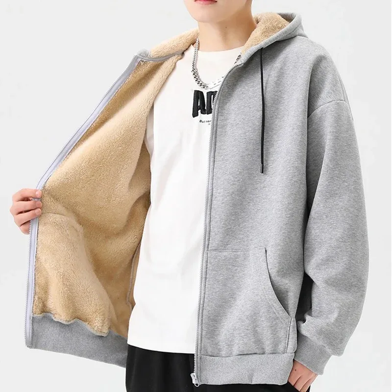 1pcs Mens Zipper Hoodies Autumn Winter Womens Thick Velvet Long Sleeve Hooded Sweatshirt Fashion Casual Couple Outfit Sportwears — image 2