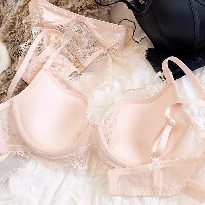 Doce pequeno fresco profundo-v copo fino roupa interior de renda feminina conjunto de sutiã sexy com tamanho grande bc tamanho push up lingerie com cuecas — image 6