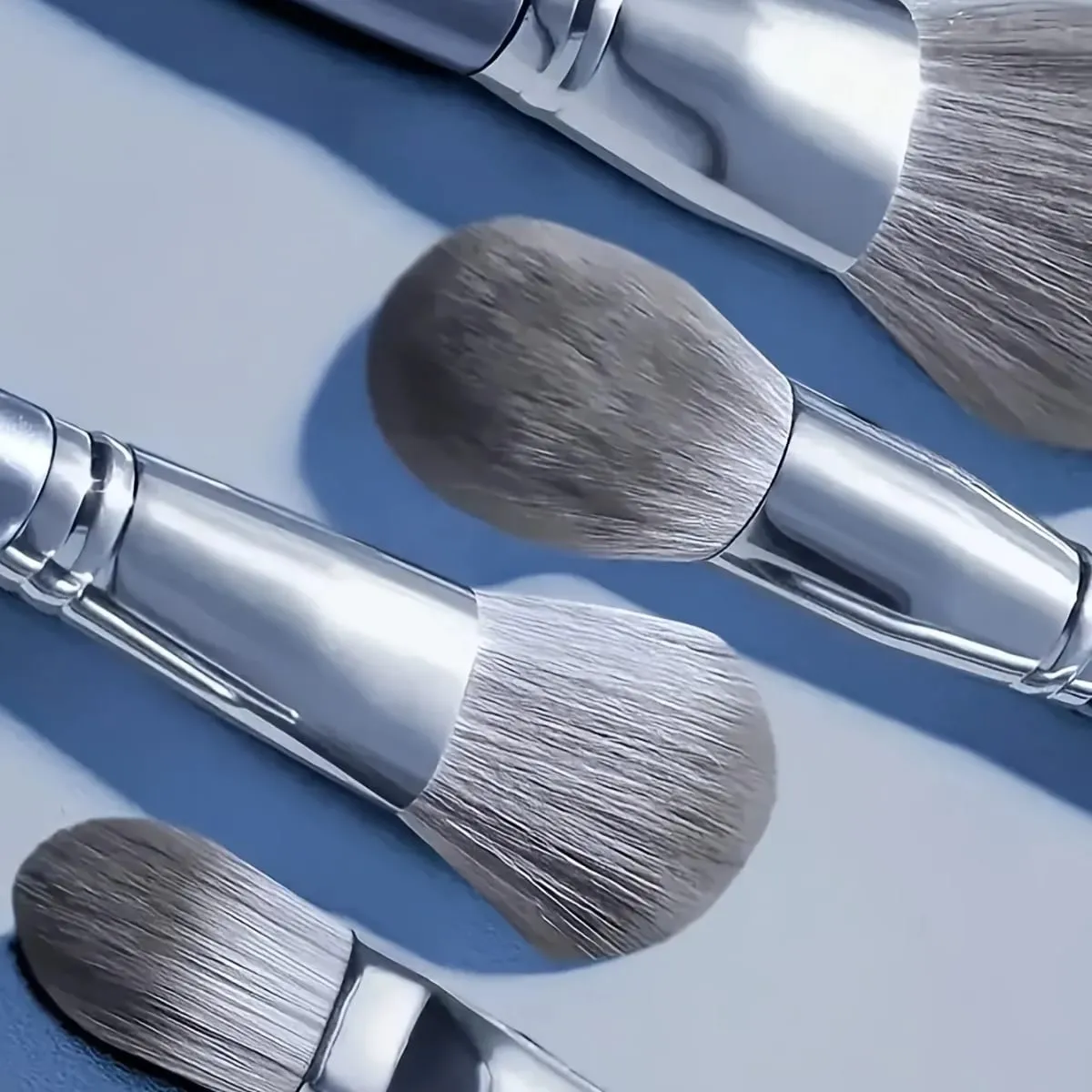 14-Piece Silver Professional Makeup Brush Set | Includes 2 Plush Velvet Puffs + 2 Blending Sponges | Vegan Cruelty-Free Brush Co — image 2