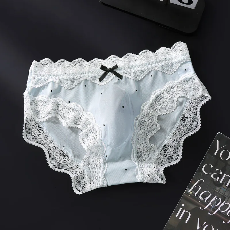 Sexiga byxor för män Spetskant Polka Dot Underkläder Ice Silk Sissy Trosor U Convex Pouch Kalsonger Seamless Se Through Underkläder — image 8