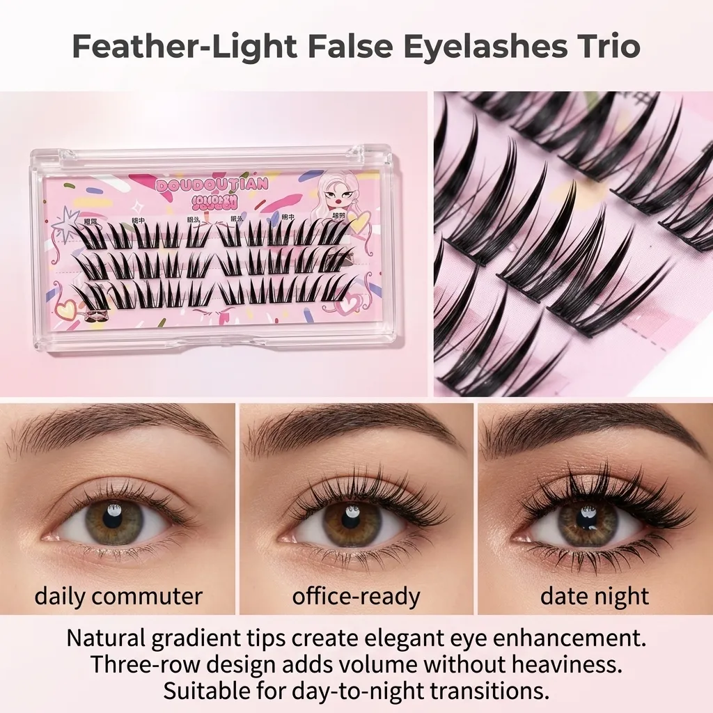 3/10rows Wet Look False Eyelashes Daily Makeup Cluster Winged Style Lash Extensions Natural C Curl Synthetic Fiber Eye Makeup — image 3