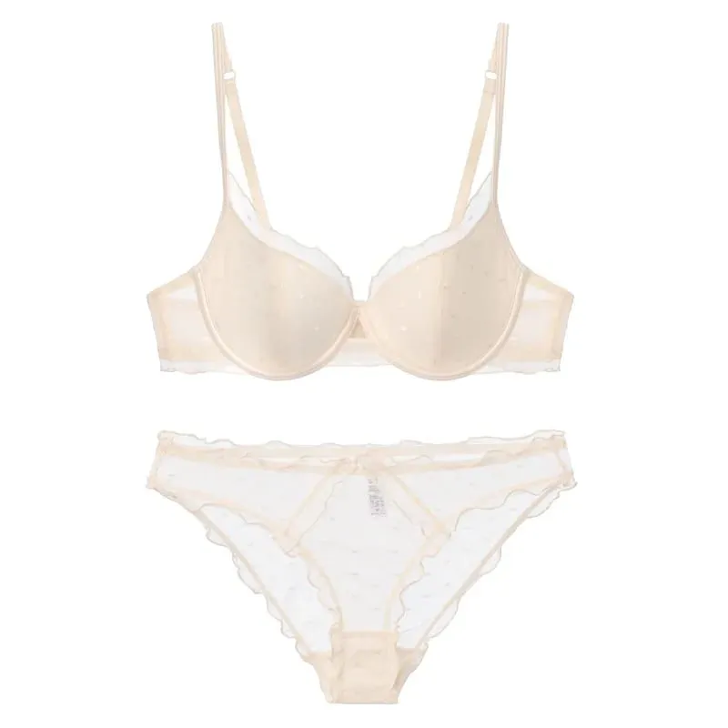 French Lace Women Underwear Sexy Hollow Thin Cup Push Up Bra Fashion Ladies Romantic Lingerie 4 Color Bras With Mesh Panties Set — image 8