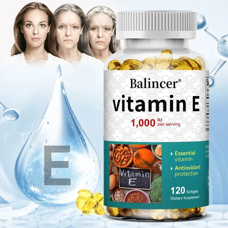 Natural Vitamin E Capsules Antioxidant Supplement Support Skin Hair Nail Heart Brain Cardiovascular & Immune System Wellness