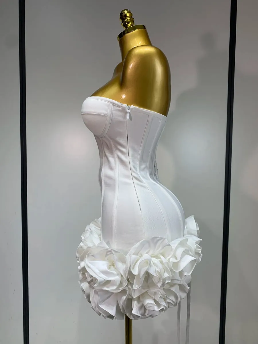 Women Sexy Strapless Flower Prom Gown Mini Dress Celebrity Red Carpet Fashion Evening Party Celebrate Birthday Club Dresses — image 4