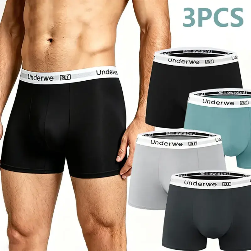 3PCS Men Middle Waist Printed Boxers Shorts Solid Color Simple Casual Briefs Underwear Breathable Comfortable Panties L-2XL — image 1