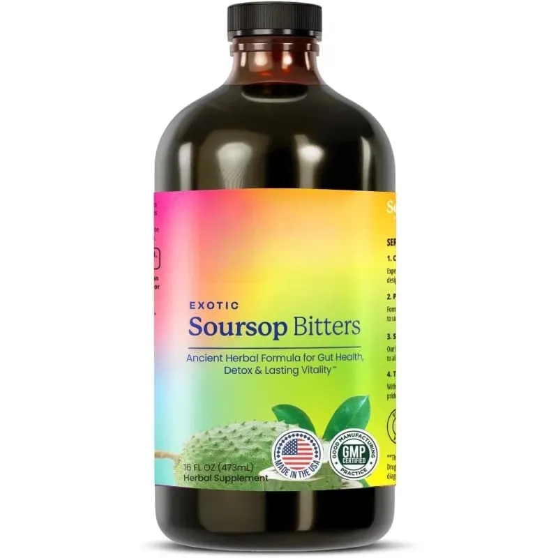Soursop Bitters Liquid Herbal Extract Plant Based Guanabana Blend with Ginger Turmeric and Sea Moss Daily Wellness Supplement